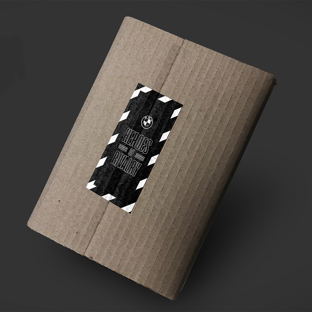 Shipping box with branded label on cardboard packaging